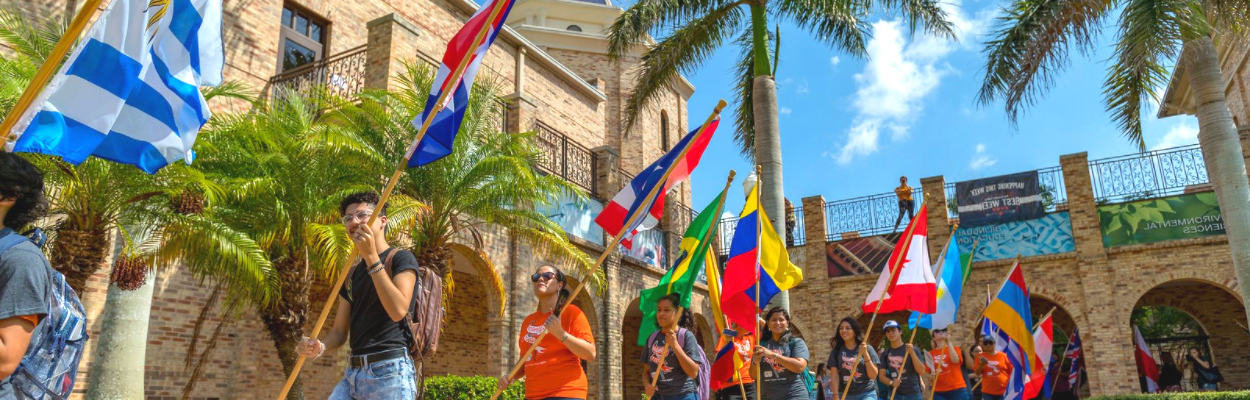 Students represent flags of many countries