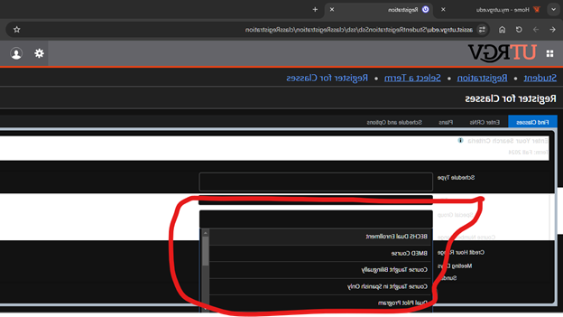 Image showing the dropdown section where you can find the clases you want to pick